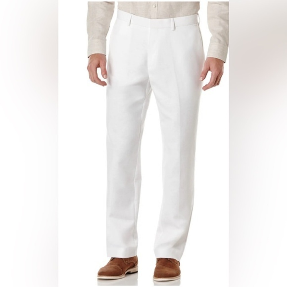 Cubavera Men's Linen Blend Big and Tall Flat Front Pants in Bright White 48x30